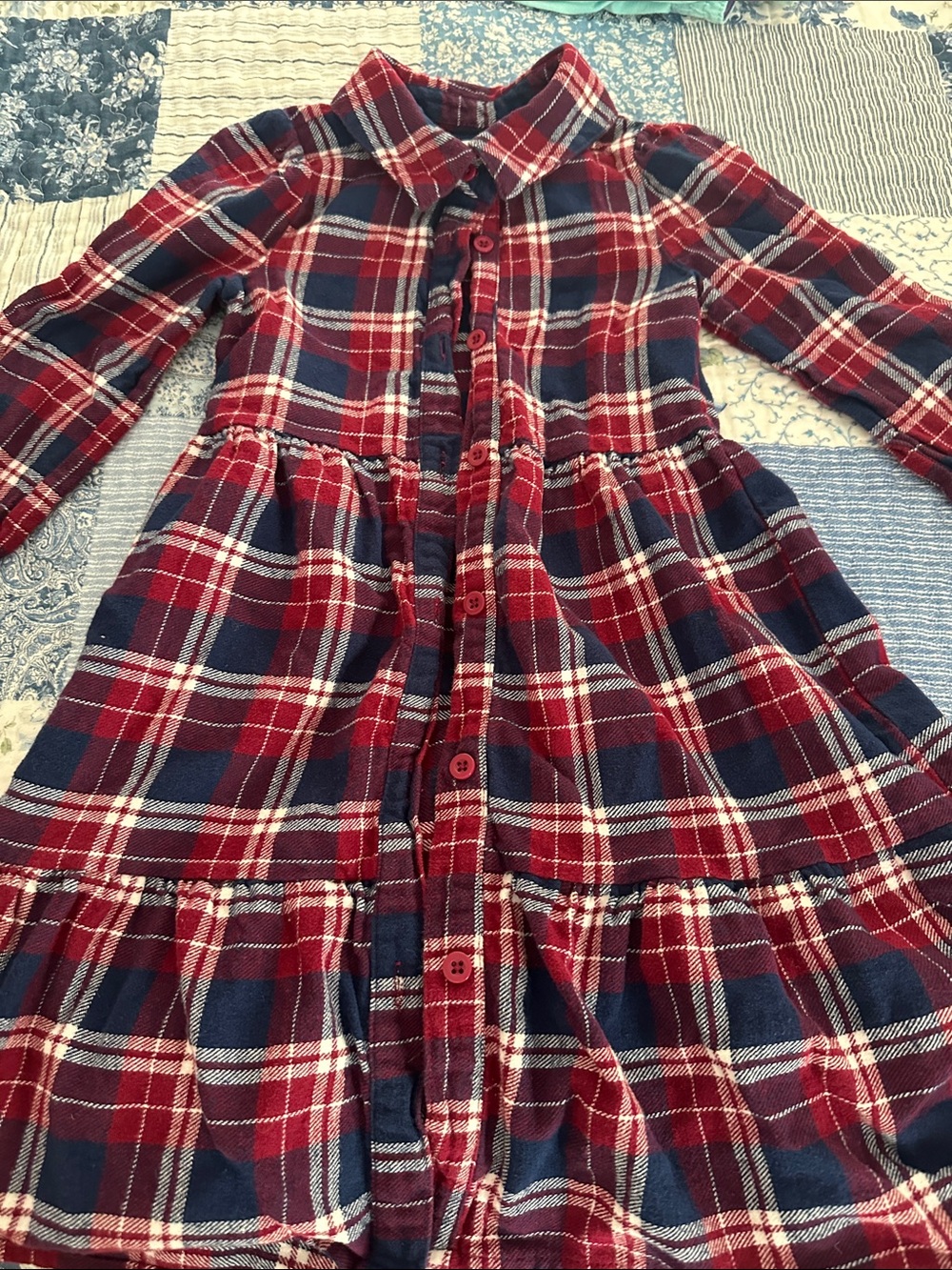 Dark Red and Navy Plaid Button-Down Dress